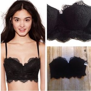 PINK Eyelash Lace Multi-way Bralette in Black NWOT